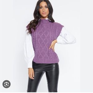 Purple Cable Knit Turtleneck Sweater